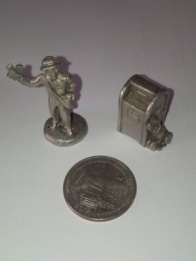 Vintage Pewter Miniature Mail Carrier & Mail Box With Dog Sitting On The Side